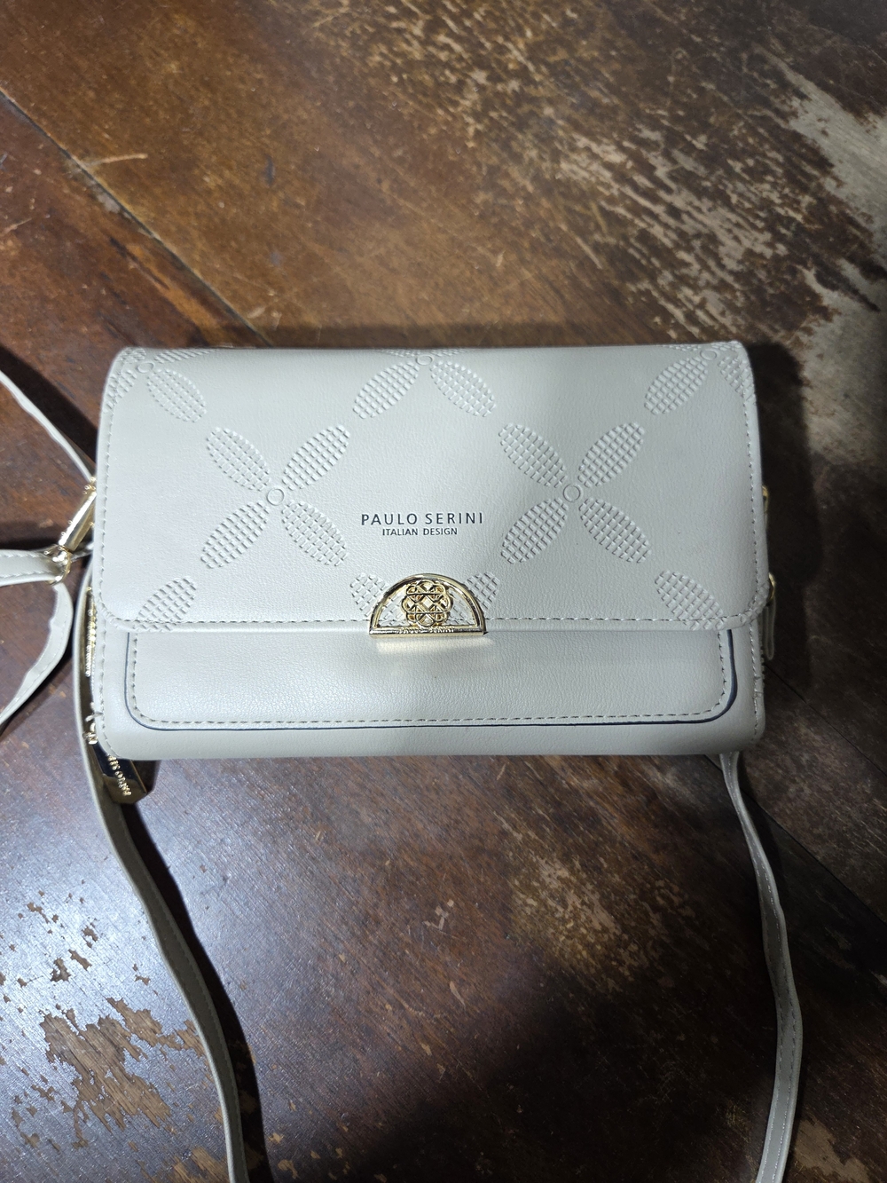 Cream Mini Crossbody Bag with Embossed Floral Detail
